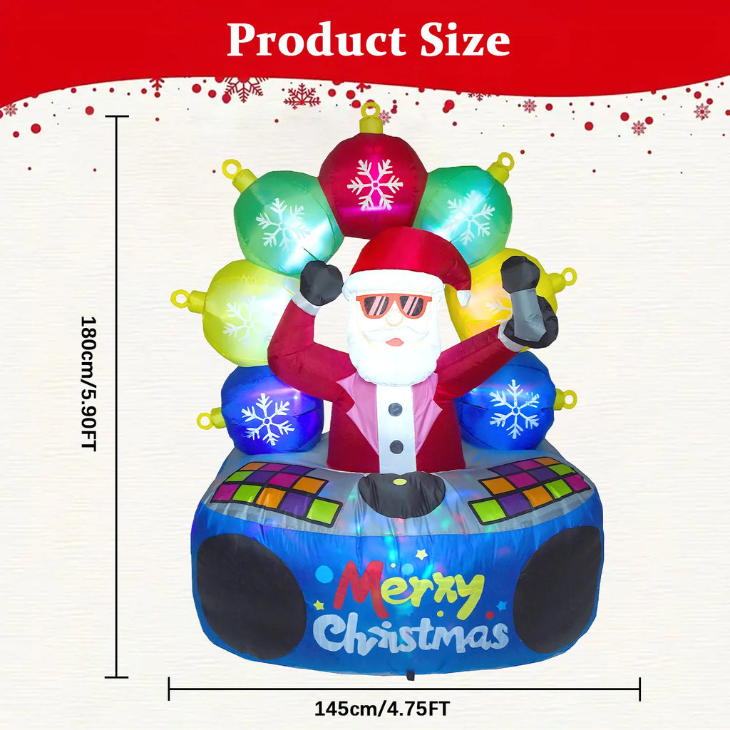 Christmas DJ Santa Inflatable – 6 ft Lighted Blow Up Yard Decoration