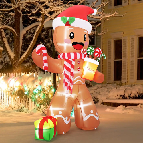 8FT Christmas Gingerbread Man Inflatable With 5 LED Lights Blow Up Outdoor Toy Yard Decoration For Lawn Garden Party Decor