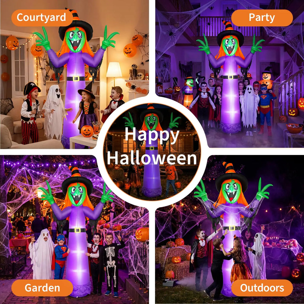 Blow up witch decoration at Halloween parties, a garden, and an outdoor yard display