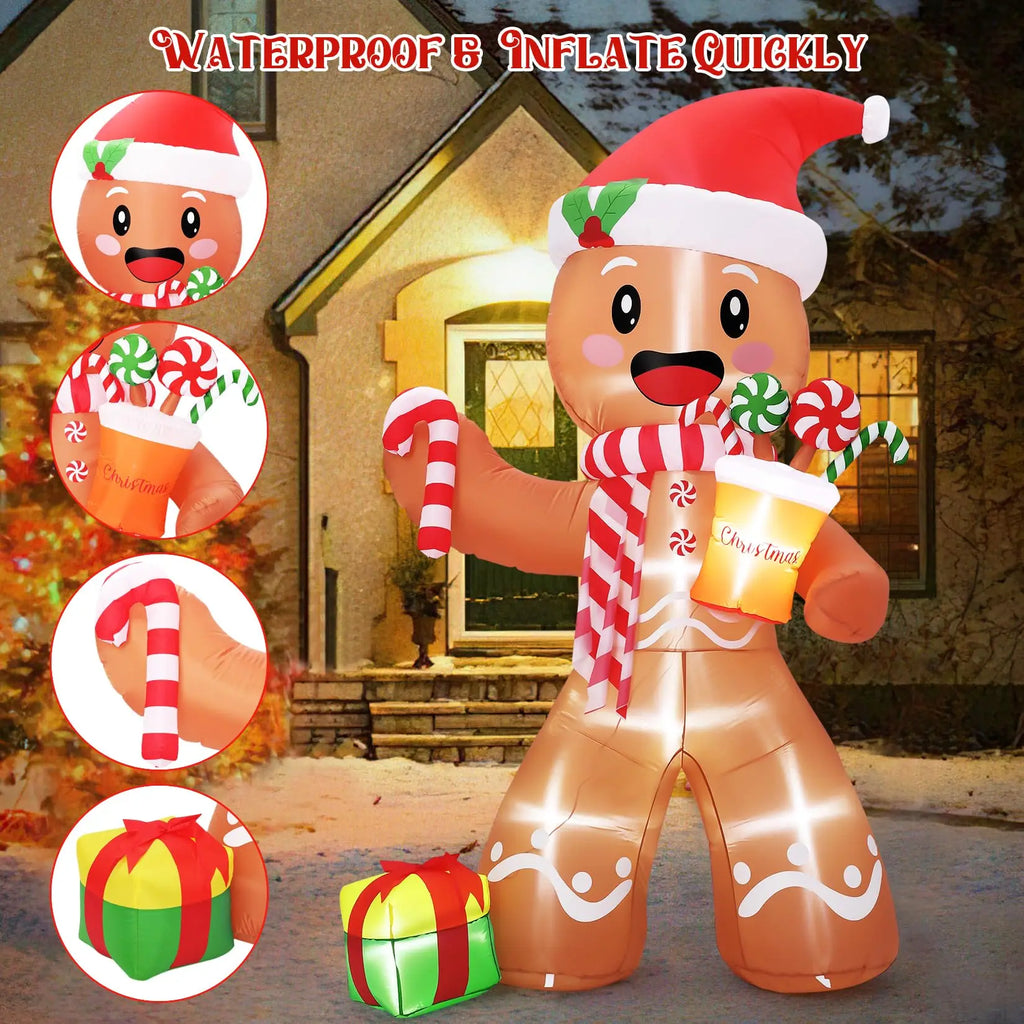 8FT Christmas Gingerbread Man Inflatable With 5 LED Lights Blow Up Outdoor Toy Yard Decoration For Lawn Garden Party Decor