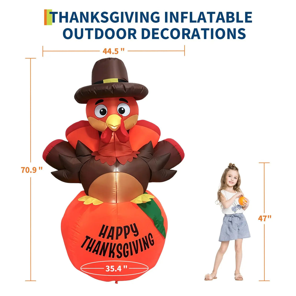 Giant inflatable turkey dimensions: 70.9 inches tall, 44.5 inches wide