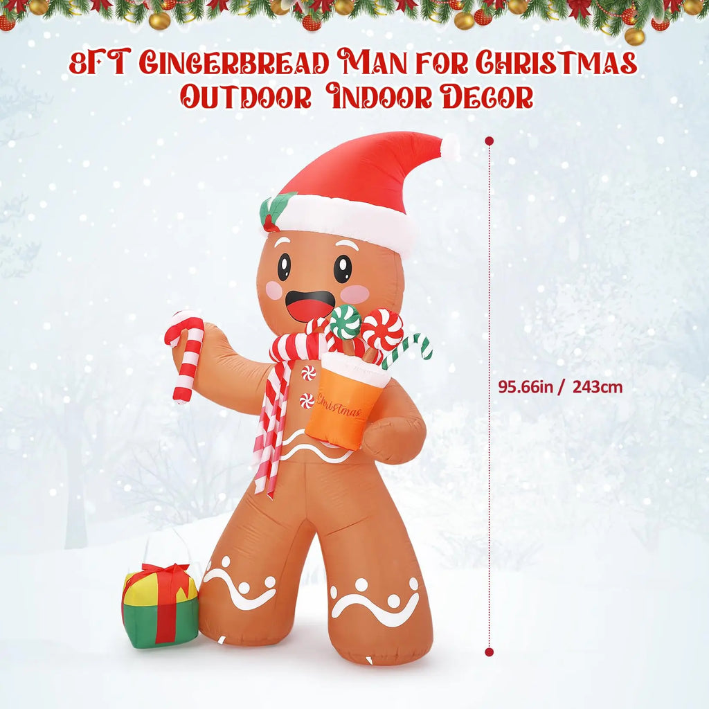 8FT Christmas Gingerbread Man Inflatable With 5 LED Lights Blow Up Outdoor Toy Yard Decoration For Lawn Garden Party Decor