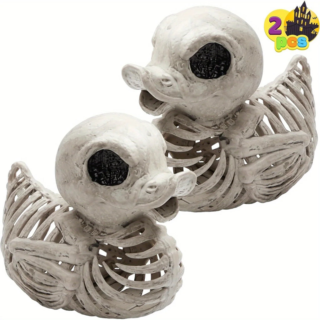 Two skeleton duck Halloween decorations, a 2-pack of bone-look duck skeletons
