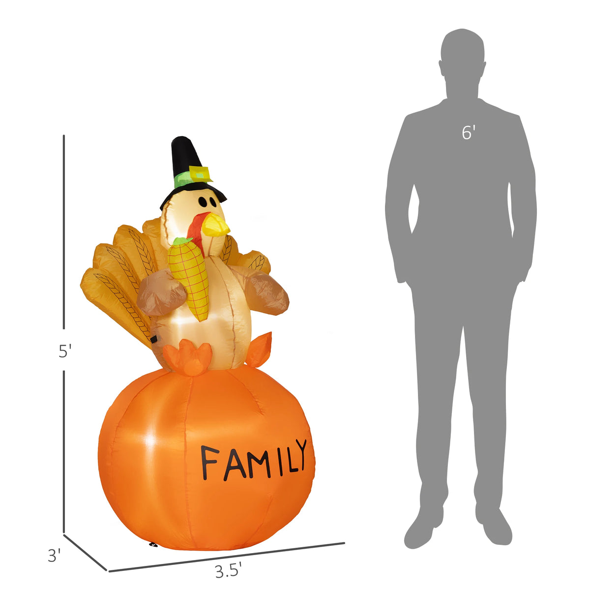 4.9 ft inflatable turkey size comparison next to a 6 ft person