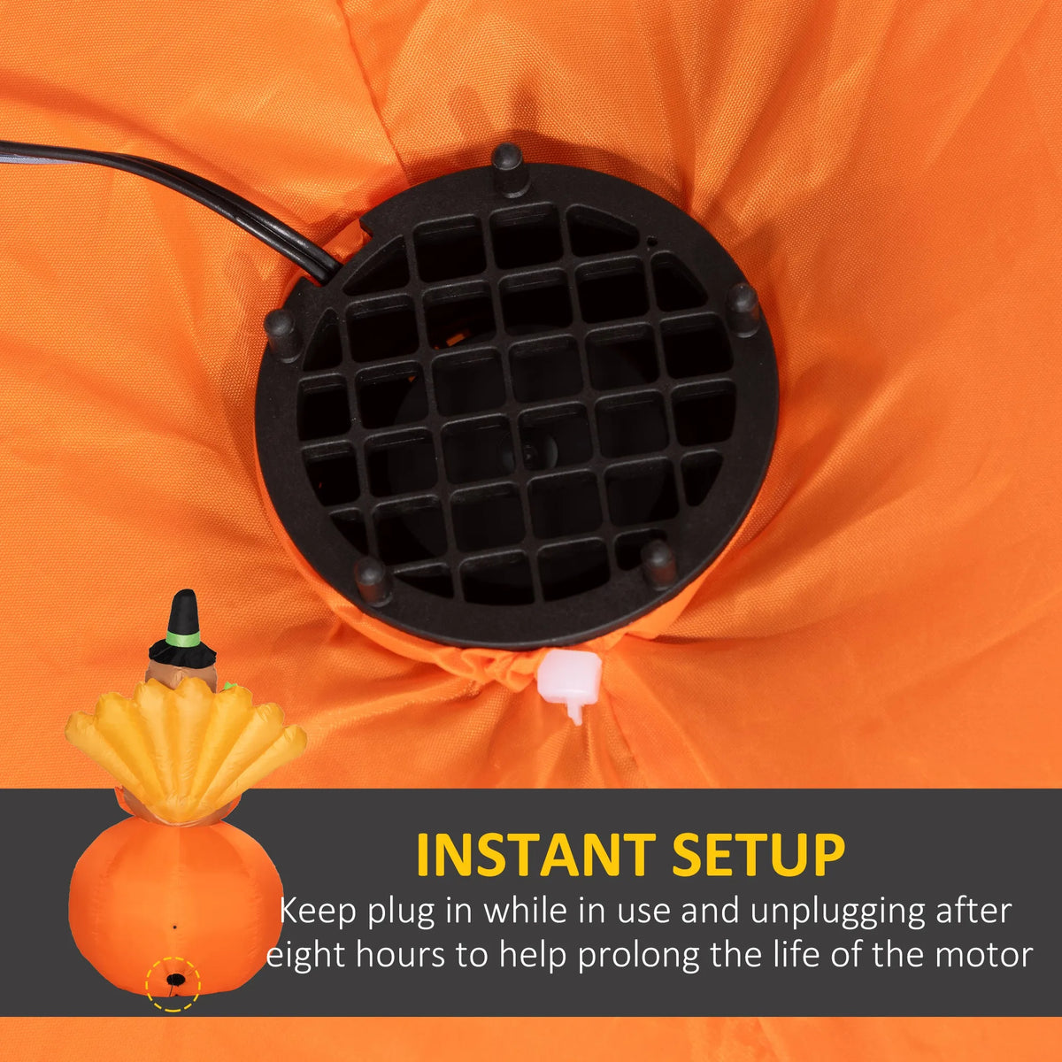 Built-in fan and power cord at the base of the turkey blow up