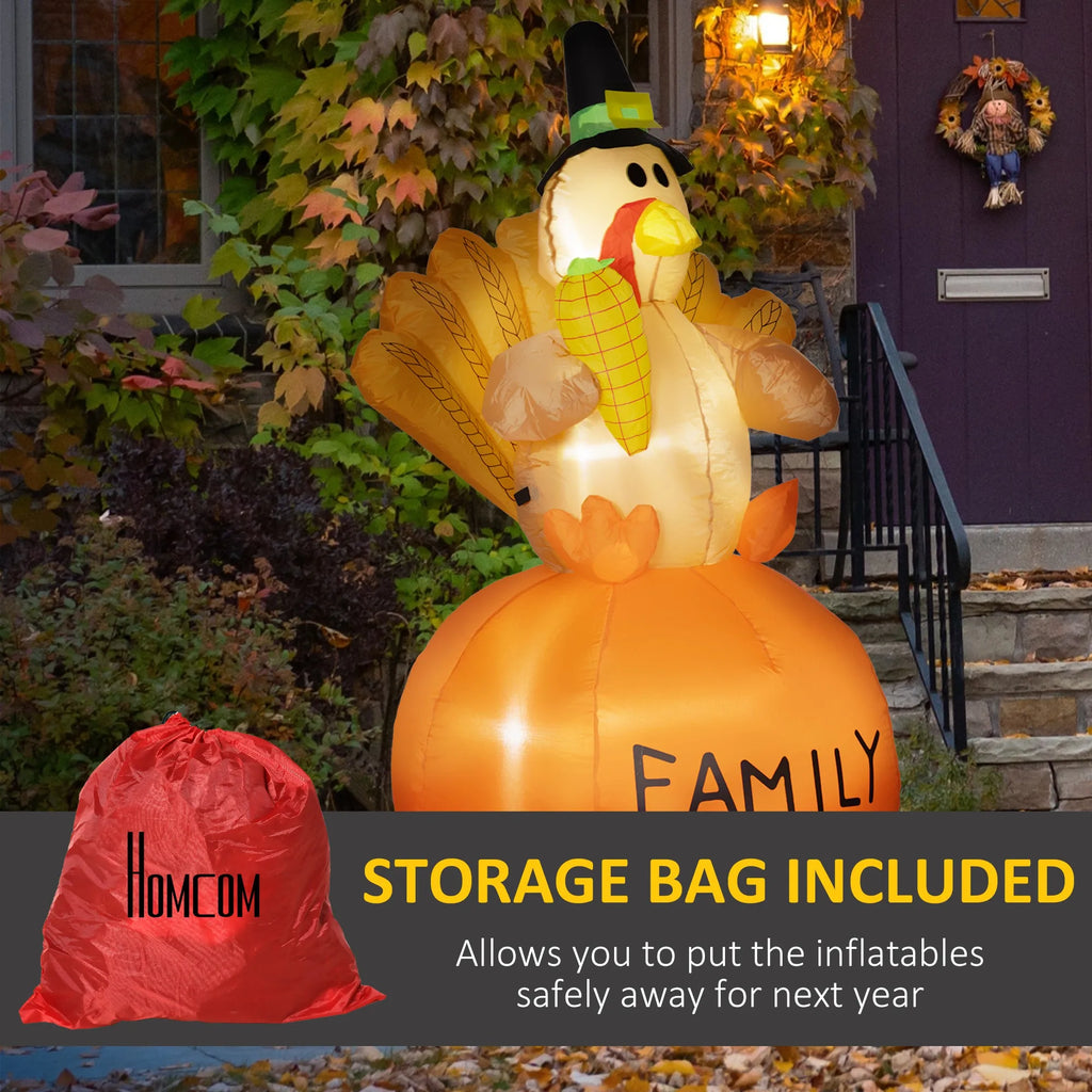 Outdoor inflatable turkey by front steps with its included storage bag