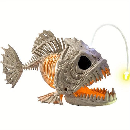 Light-up anglerfish skeleton Halloween lantern with a glowing LED lure