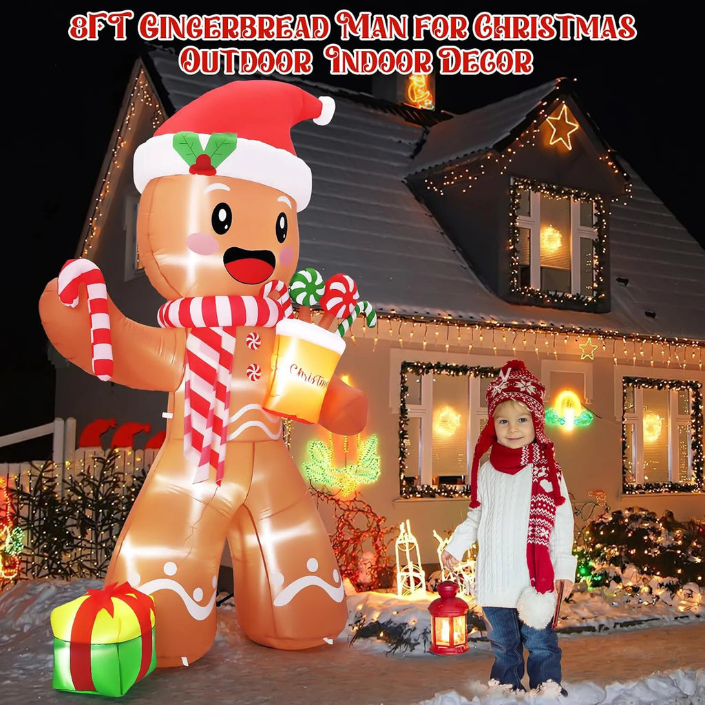 8FT Christmas Gingerbread Man Inflatable With 5 LED Lights Blow Up Outdoor Toy Yard Decoration For Lawn Garden Party Decor