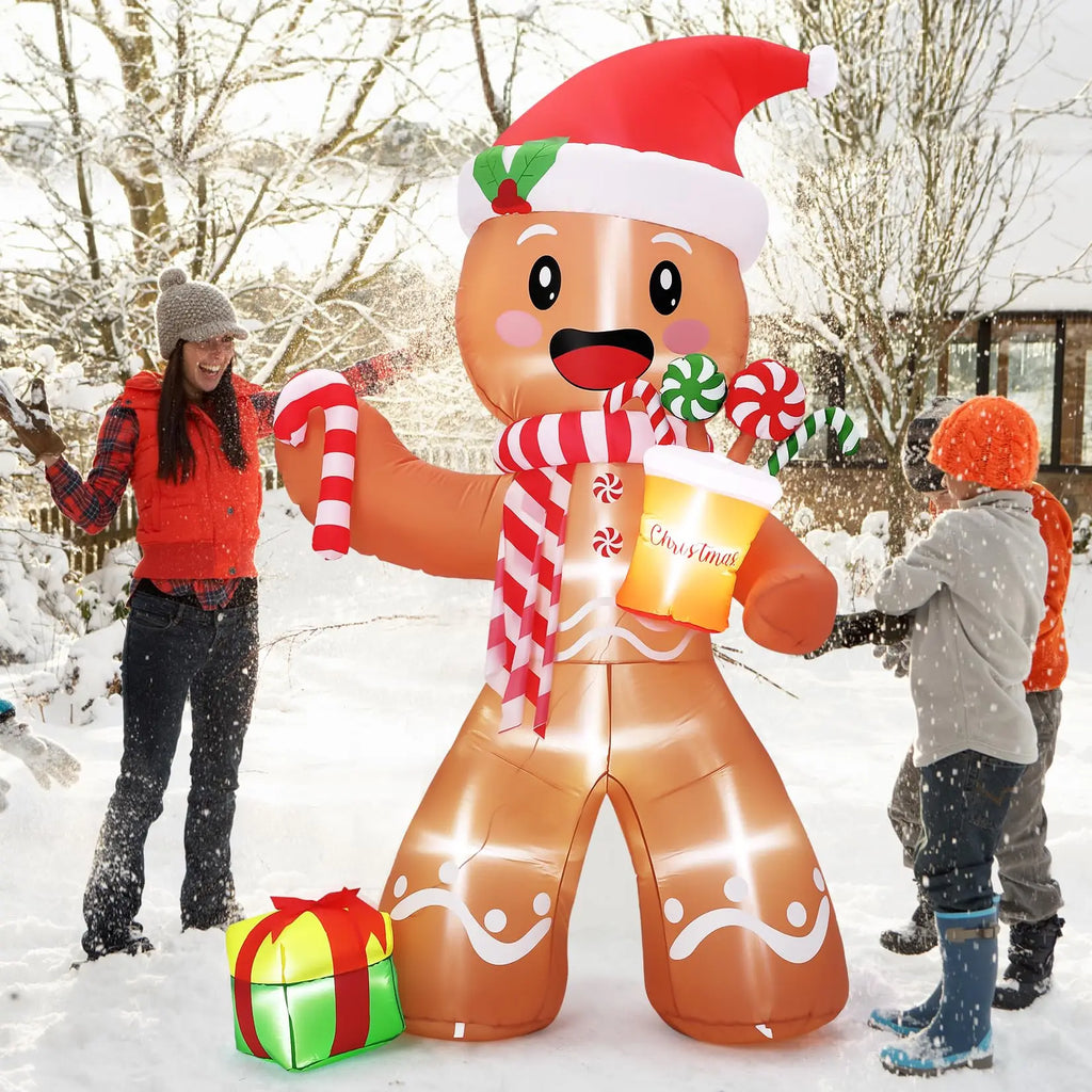 8FT Christmas Gingerbread Man Inflatable With 5 LED Lights Blow Up Outdoor Toy Yard Decoration For Lawn Garden Party Decor