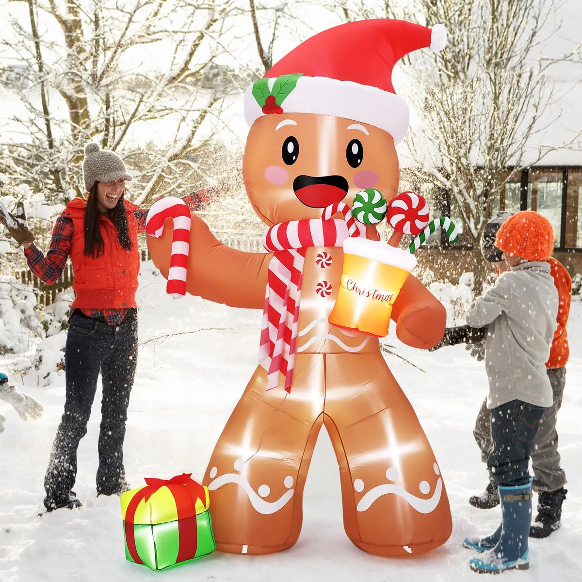 8FT Christmas Gingerbread Man Inflatable With 5 LED Lights Blow Up Outdoor Toy Yard Decoration For Lawn Garden Party Decor