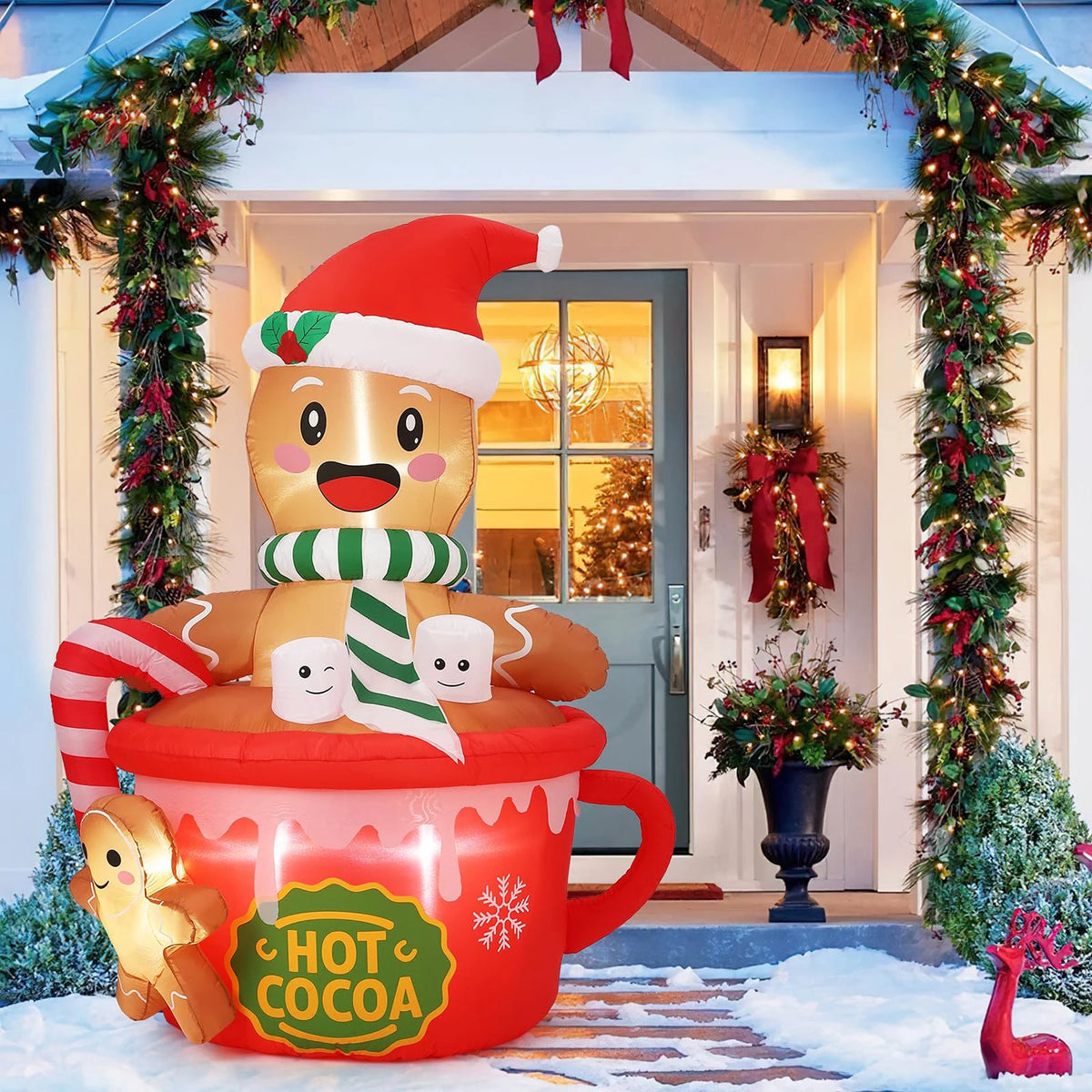 6FT Christmas Gingerbread Man Hot Cocoa Mug Inflatable With LED Lights Blow Up Outdoor Toy For Yard Lawn Garden Party Decor Xmas
