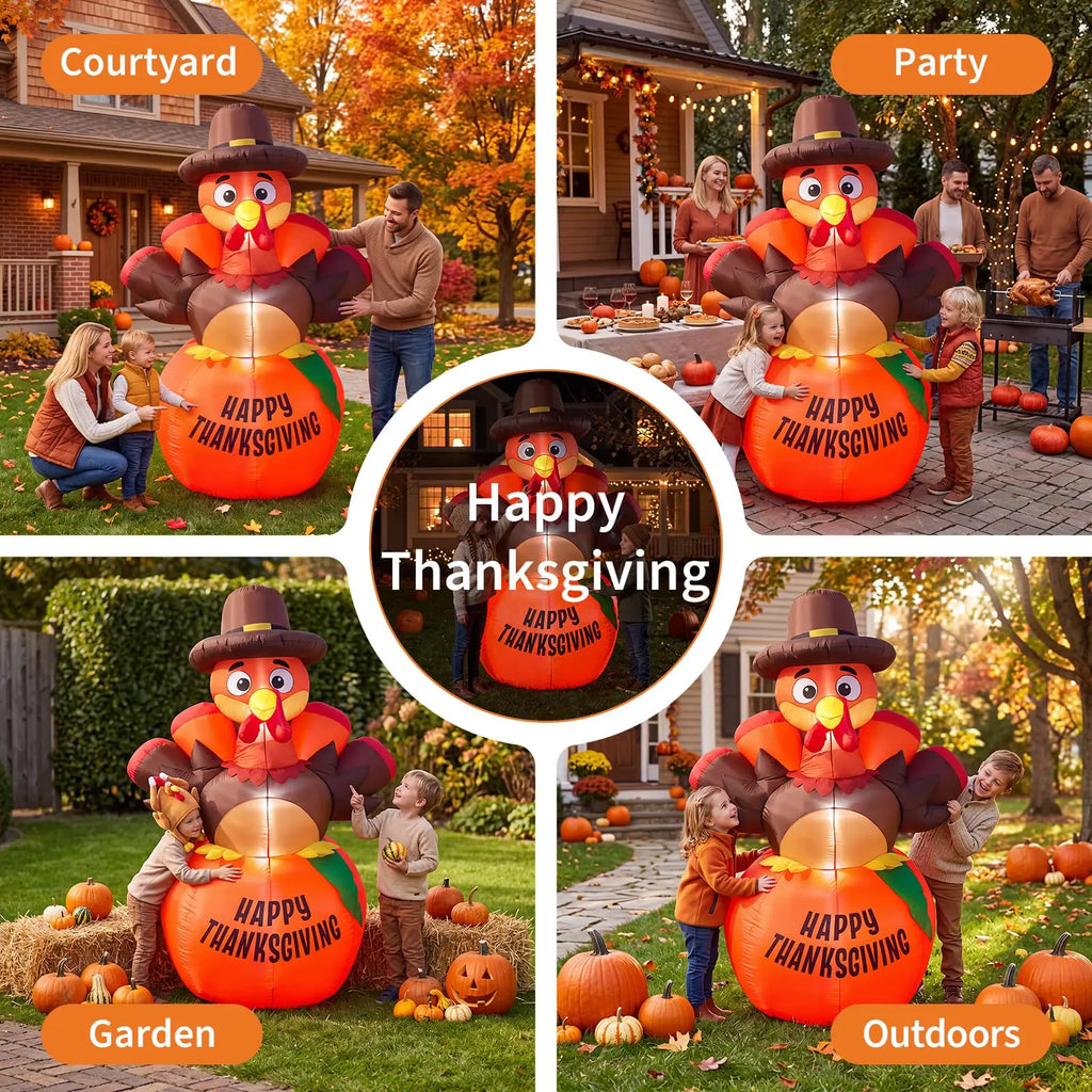 Happy Thanksgiving inflatable turkey in a courtyard, patio party, garden, and yard