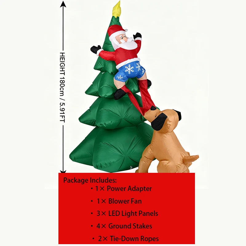Santa and dog inflatable package contents with blower, stakes, and ropes