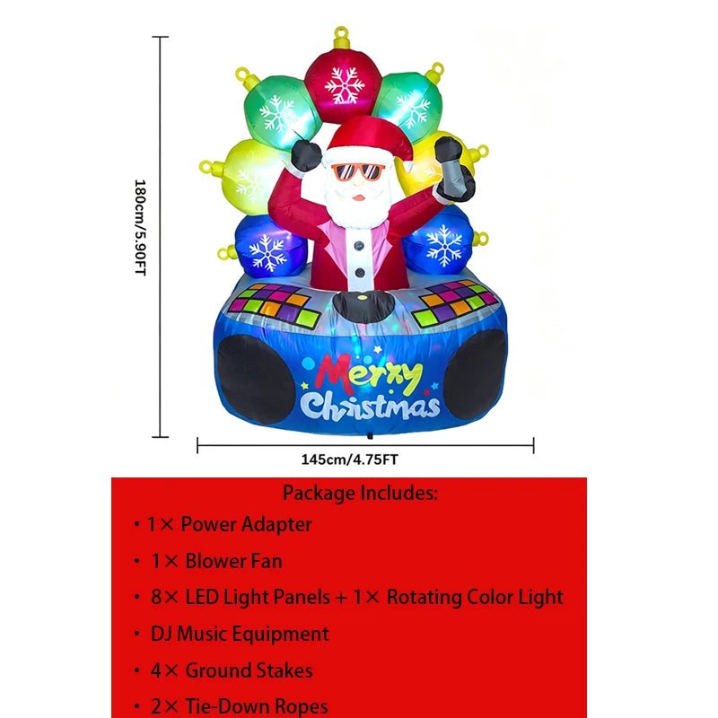 DJ Santa inflatable package contents with size dimensions