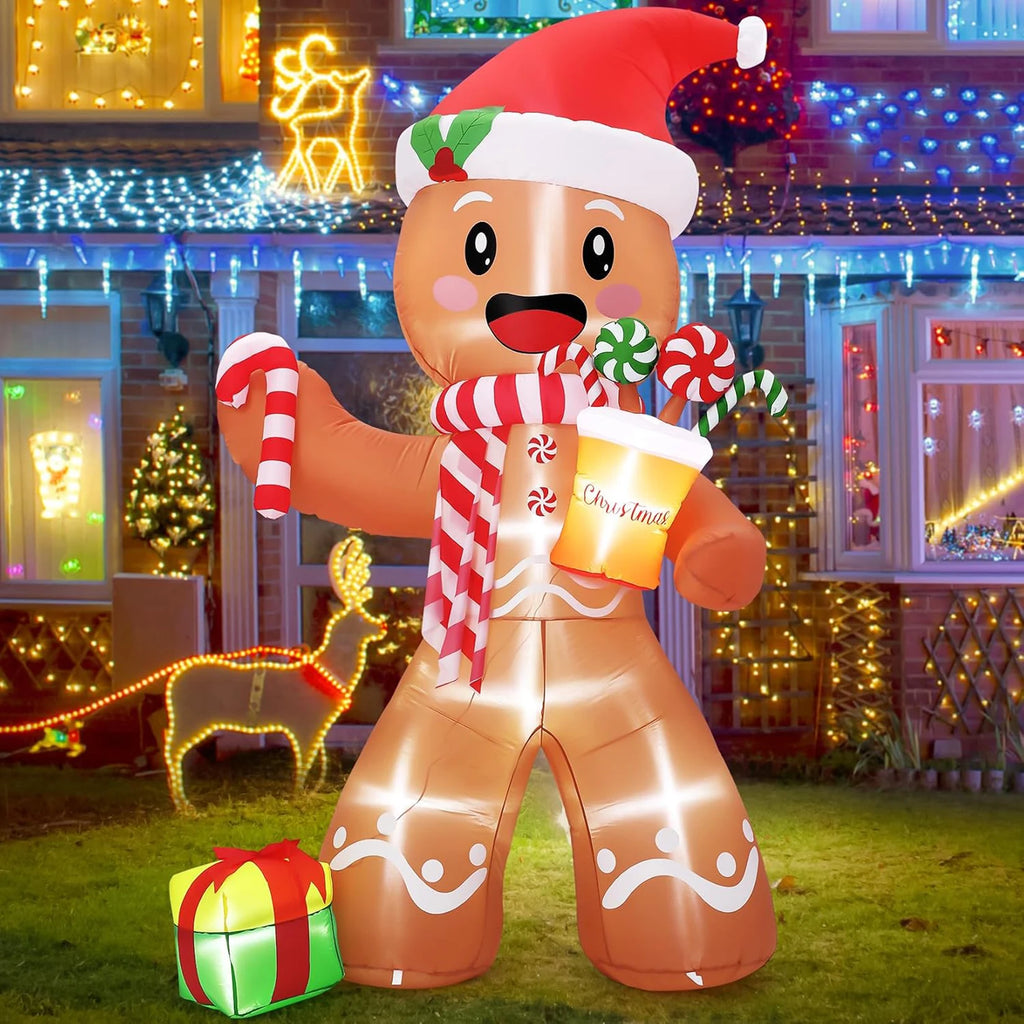 8FT Christmas Gingerbread Man Inflatable With 5 LED Lights Blow Up Outdoor Toy Yard Decoration For Lawn Garden Party Decor
