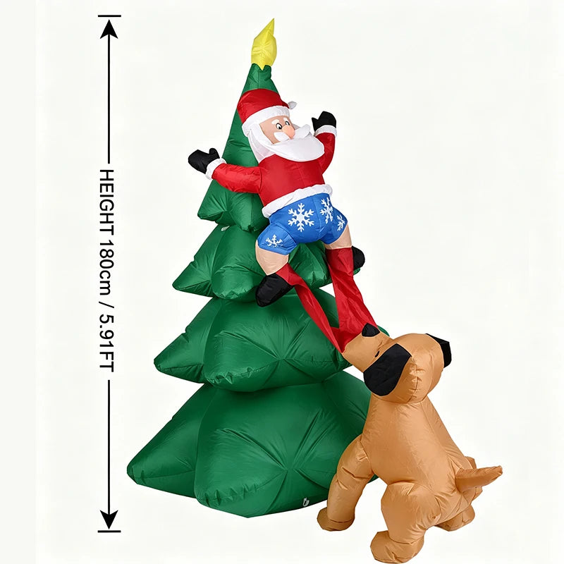 Dog pulling Santa's pants inflatable size chart, 180 cm (5.91 ft) tall