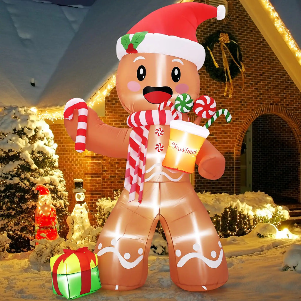 8FT Christmas Gingerbread Man Inflatable With 5 LED Lights Blow Up Outdoor Toy Yard Decoration For Lawn Garden Party Decor