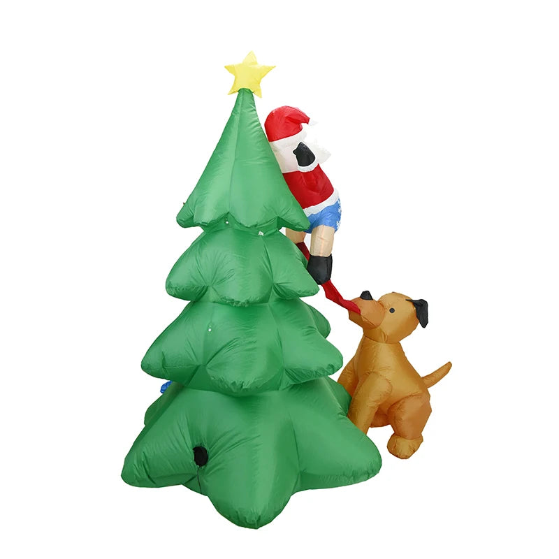 Dog pulling Santa's pants inflatable, front view
